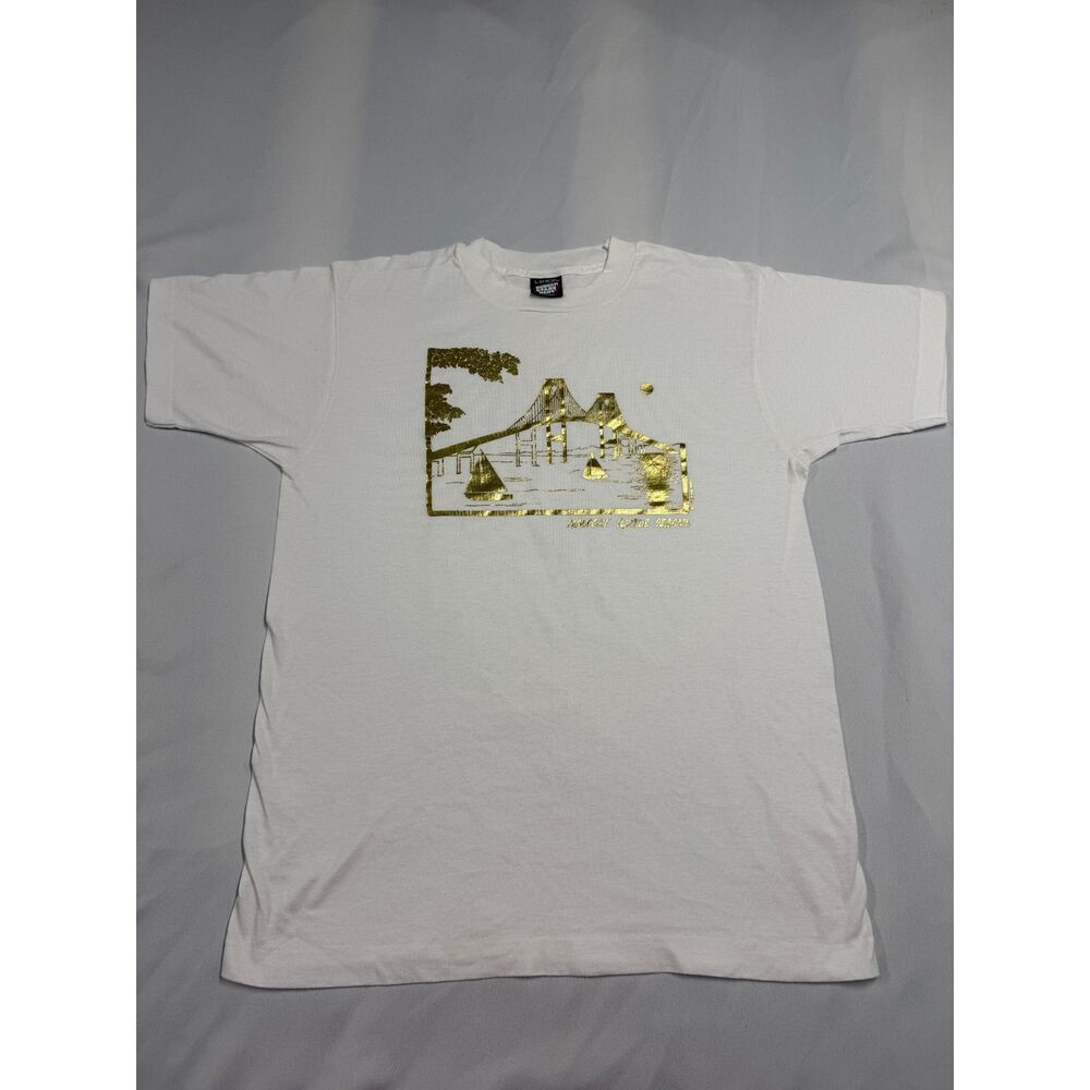 Vintage Newport Rhode Island Gold Foil T Shirt Screen Stars Best USA L
